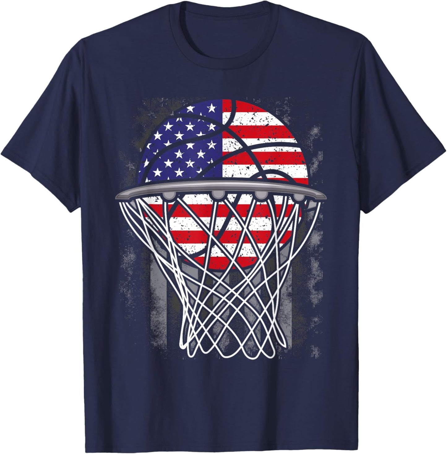 Kids 4th of July Basketball USA Flag Kids Youth Boys Girls T-Shirt - T-Shirt | Navy