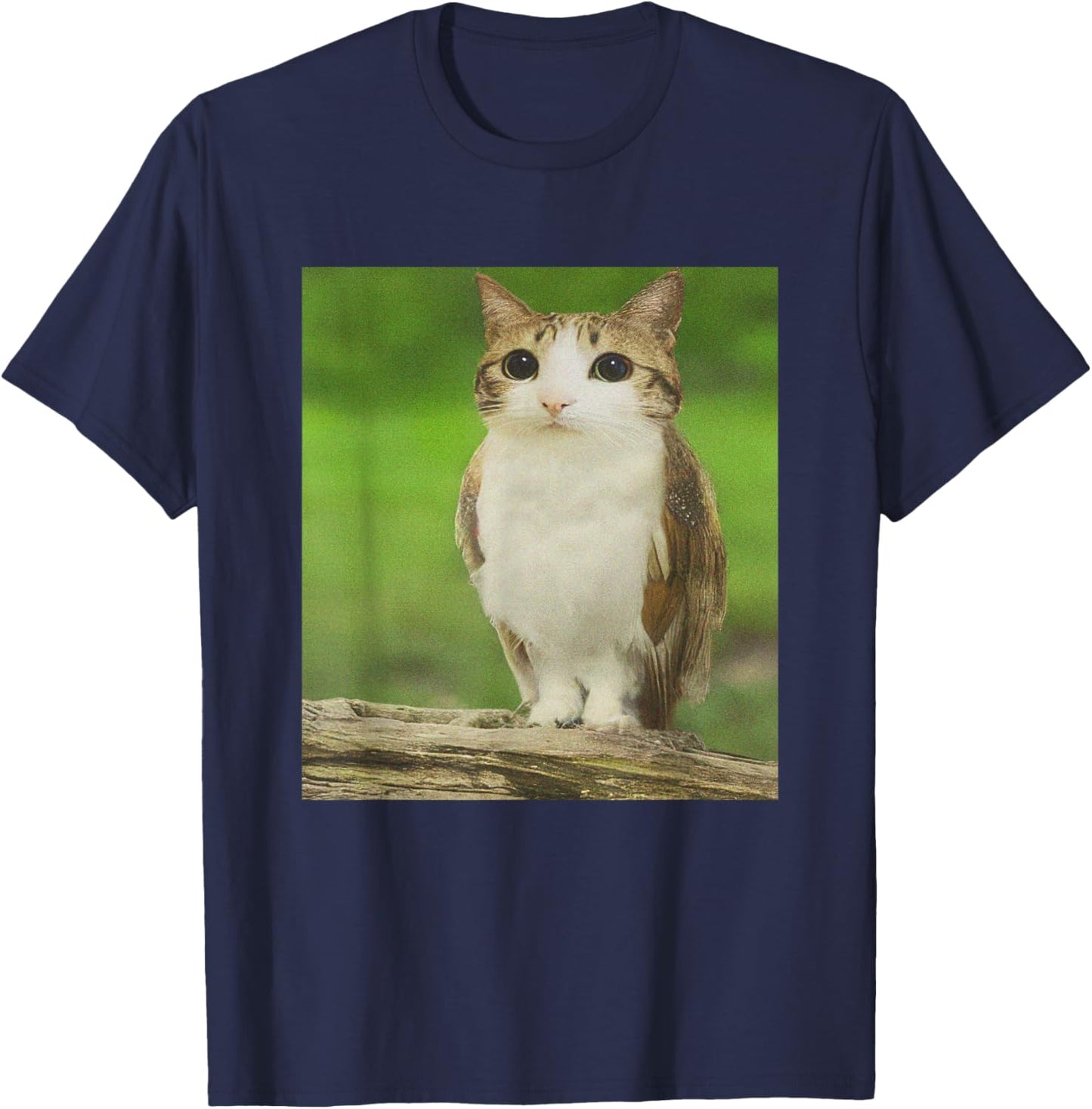 Cat Owl Funny Cursed Internet Trendy Meme T-Shirt - T-Shirt | Navy