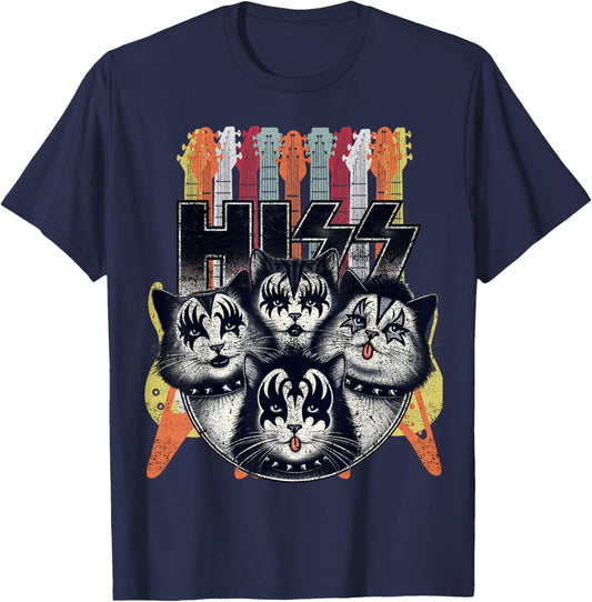 Hiss Funny Cats Kittens Parody Rock Rockin vintage retro cat Women T-Shirt - T-Shirt | Navy