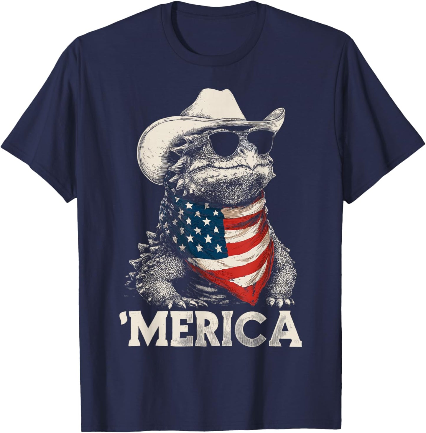 Ankylosaurus Dinosaur American Flag Bandana Cowboy Hat T-Shirt - T-Shirt | Navy
