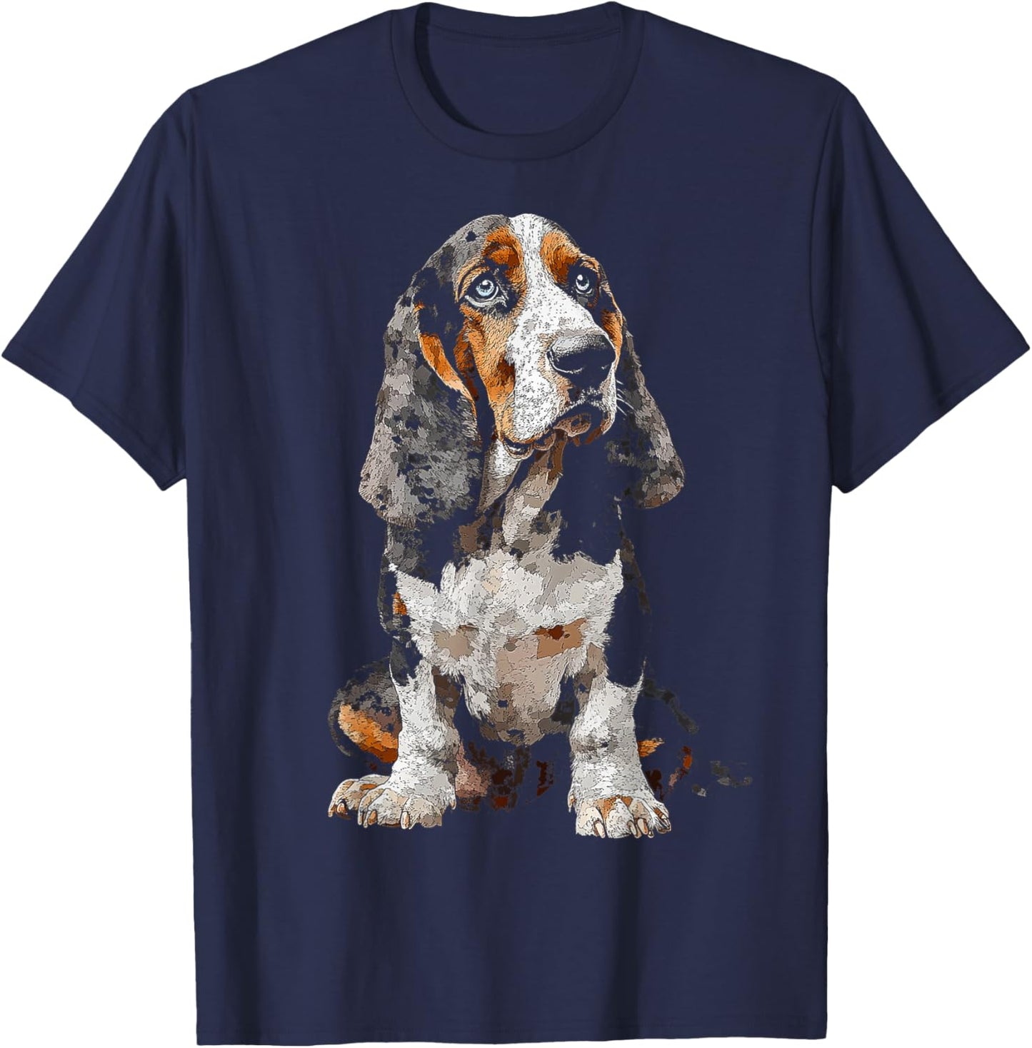 Basset Hound Dog Motif Pet Art Blue Eyes Basset Hound Women Kids T-Shirt - T-Shirt | Navy