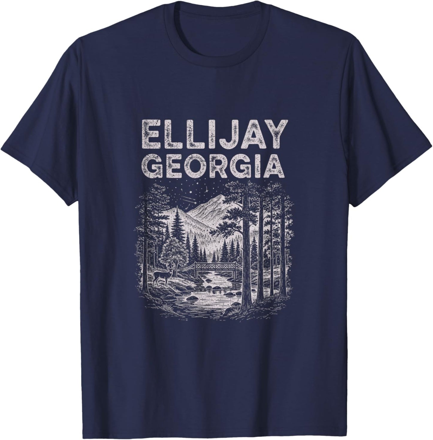 Vintage Ellijay Georgia Drawing Art Design T-Shirt - T-Shirt | Navy