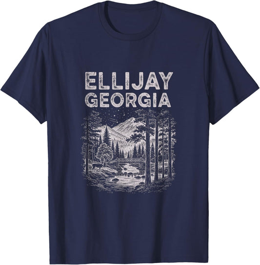 Vintage Ellijay Georgia Drawing Art Design T-Shirt - T-Shirt | Navy