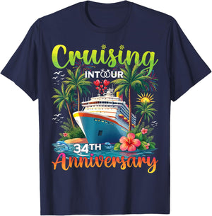 Couple Matching Cruising Into Our 34th Anniversary Cruise T-Shirt - T-Shirt | Navy