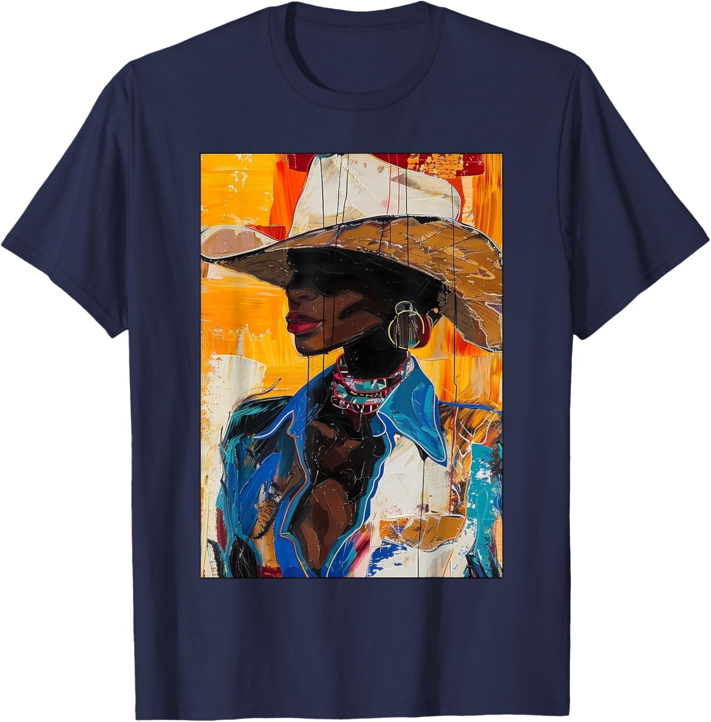 Black Cowgirl African American Melanin Western Rodeo Cowboy T-Shirt - T-Shirt | Navy