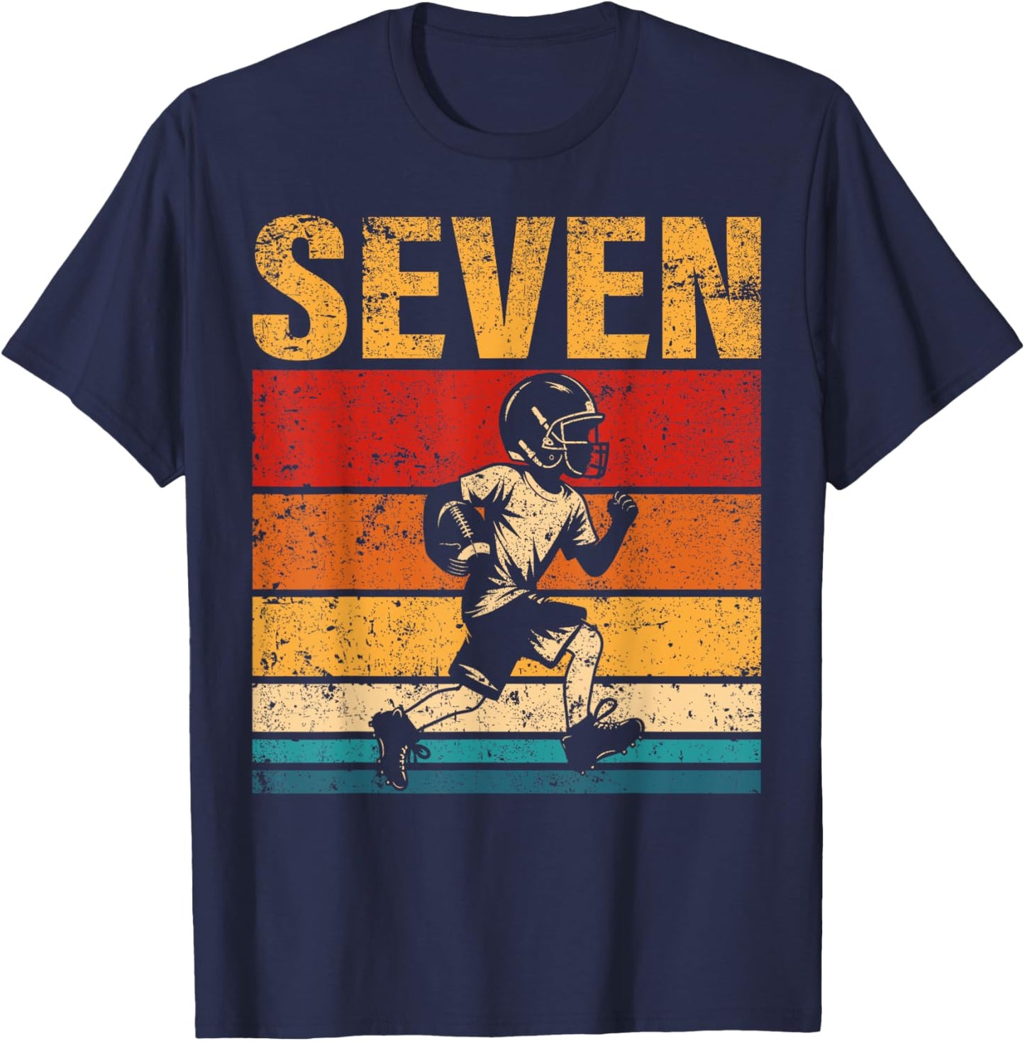 7 Year Old Football Boy Birthday Vintage 7th Birthday Boy T-Shirt - T-Shirt | Navy