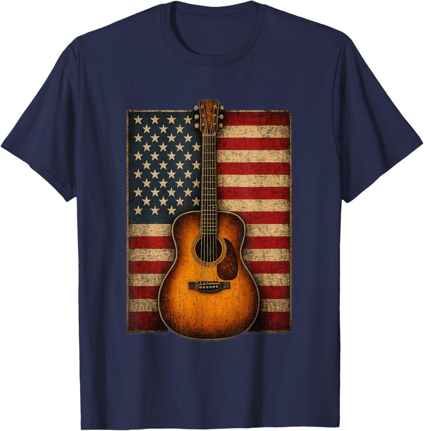 Guitar 4th of July American Flag USA Country Music T-Shirt - T-Shirt | Navy