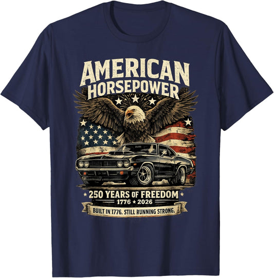 American Horsepower 250 Years of Freedom Muscle Car T-Shirt - T-Shirt | Navy