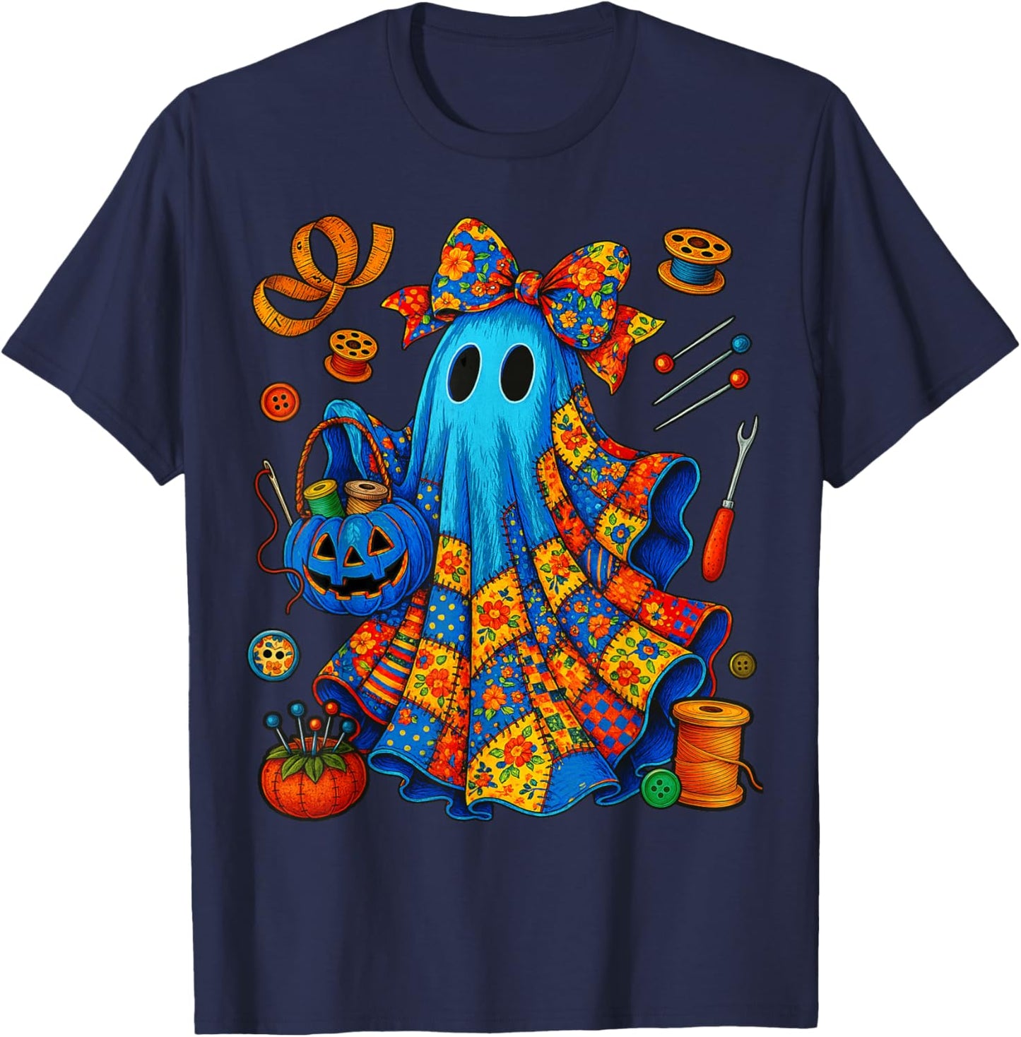Halloween Boo Ghost Patchwork Quilter Quilting Sewing T-Shirt - T-Shirt | Navy