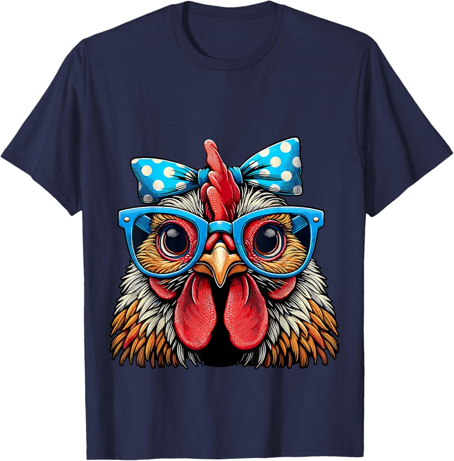 Chicken with Glasses and Bow Farm Girl T-Shirt - T-Shirt | Navy