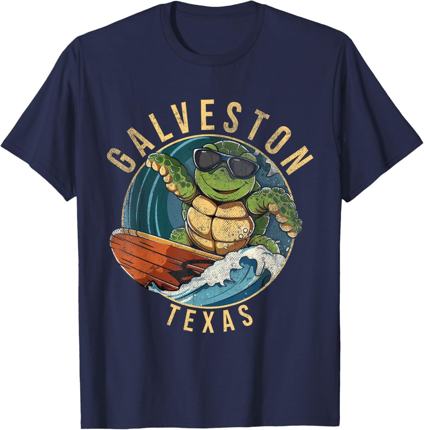 Galveston Texas TX | surfing turtle T-Shirt - T-Shirt | Navy