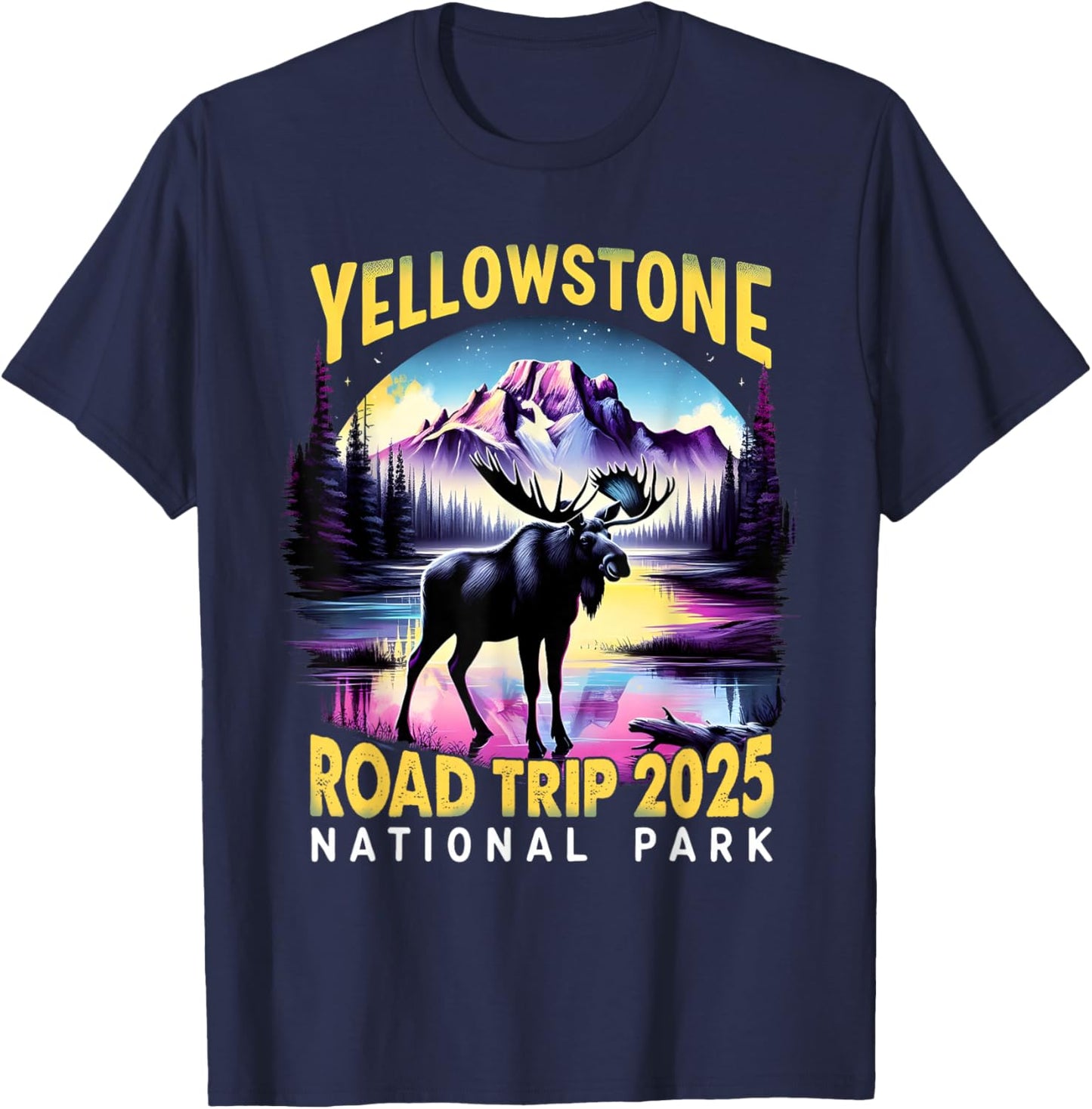 Nature Adventure Souvenir Yellowstone Road Trip 2025 Design T-Shirt - T-Shirt | Navy