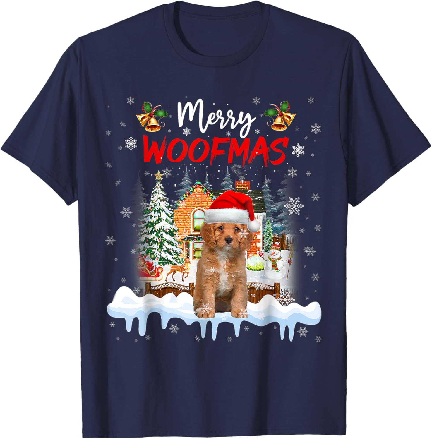 Merry Woofmas Cavapoo Christmas Tree Dog Lover Xmas T-Shirt - T-Shirt | Navy
