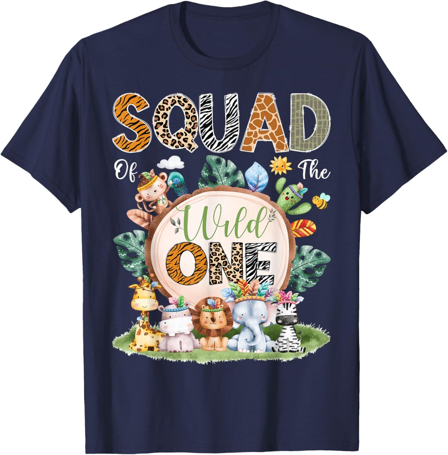 Squad Of The Wild One Safari Tribal Jungle 1St Birthday T-Shirt - T-Shirt | Navy