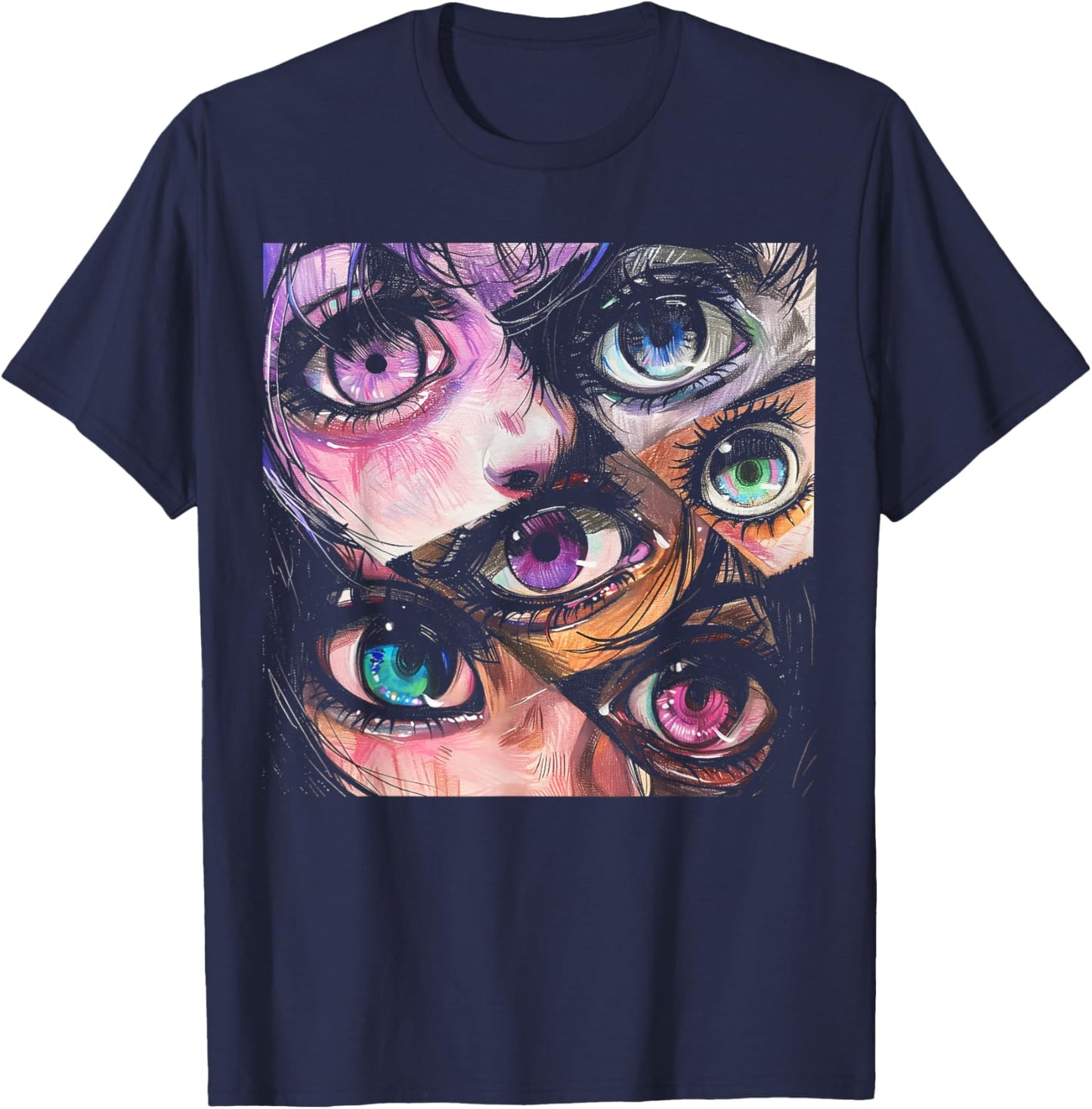 Anime Eyes Art Otaku Pastel Waifu Pink Grunge Alt Aesthetic T-Shirt - T-Shirt | Navy