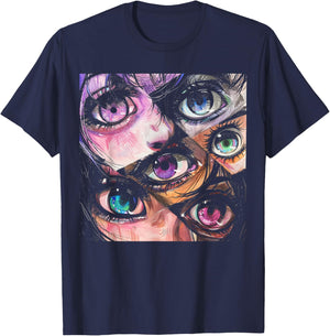 Anime Eyes Art Otaku Pastel Waifu Pink Grunge Alt Aesthetic T-Shirt - T-Shirt | Navy