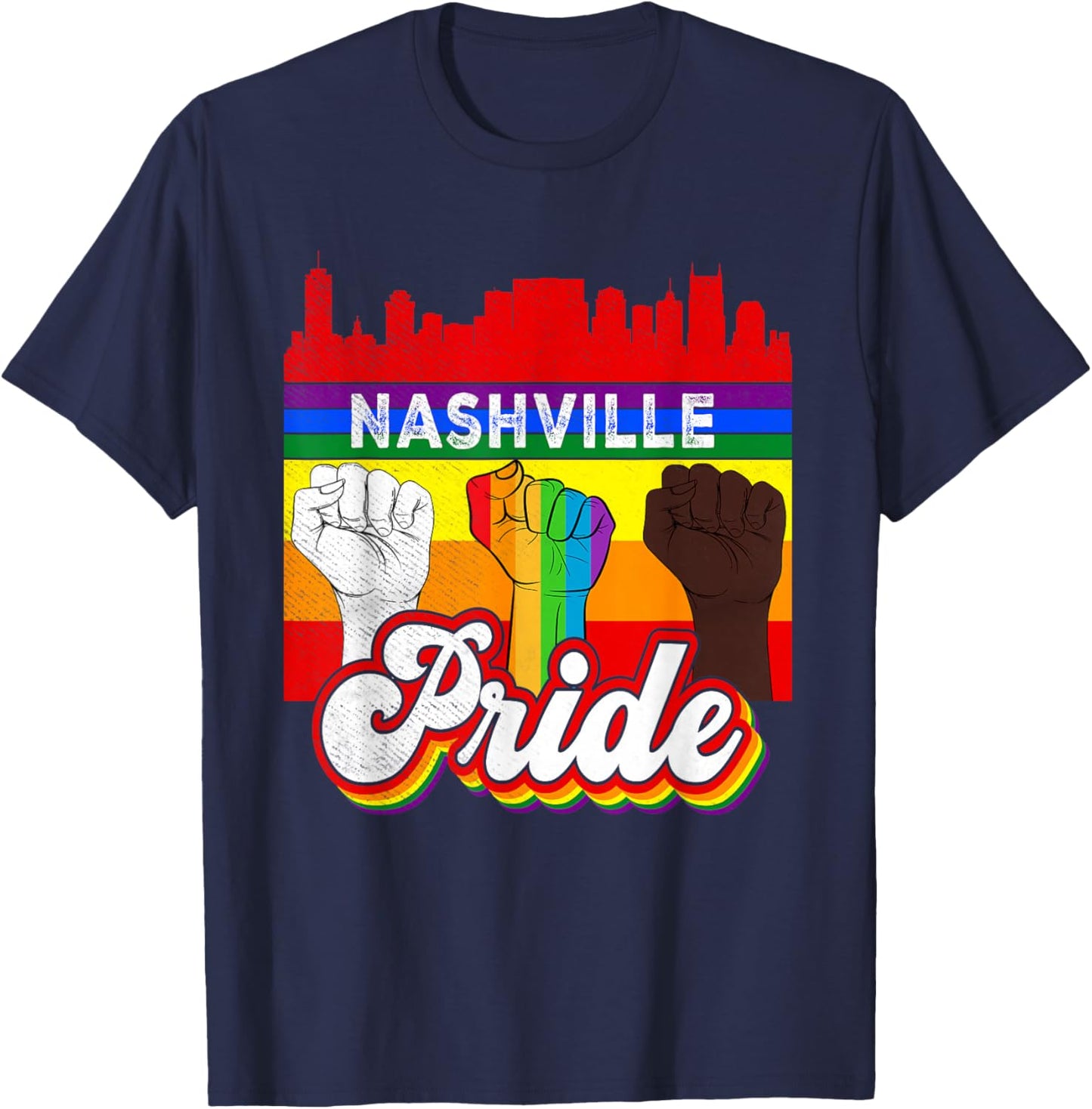 Nashville Pride Rainbow Gay Pride Flag Funny LGBT T-Shirt - T-Shirt | Navy