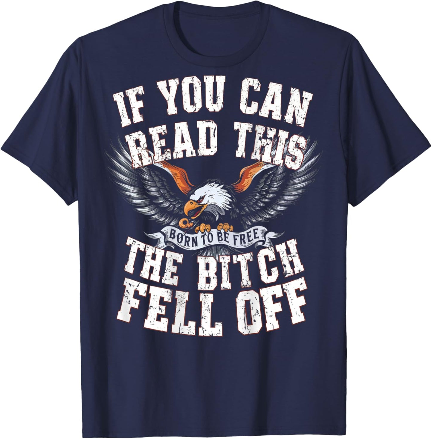 Funny Motocross Dirt Bike Bikers Awesome Motorbike If You Can Read This The Bitch Fell Off Biker Back Print Black Modern Short Sleeve T-Shirt - T-Shirt | Navy