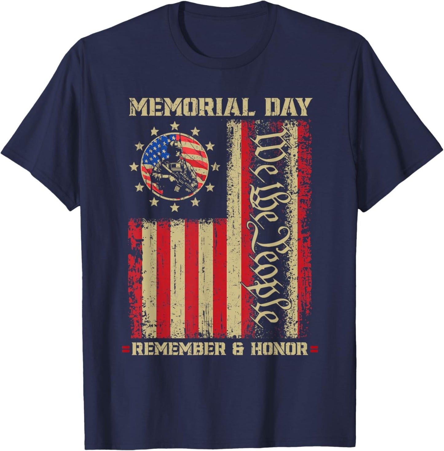 Memorial Day Remember Honor Patriotic USA Flag Men Women Kid T-Shirt - T-Shirt | Navy