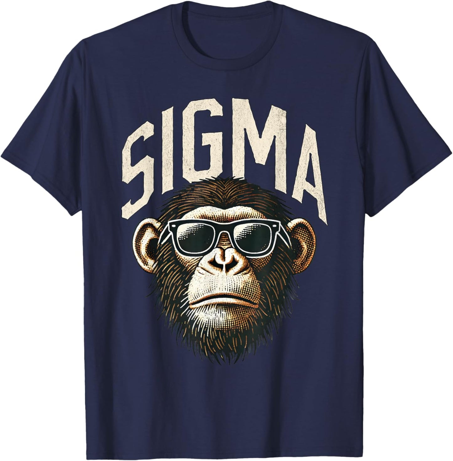 Funny Sigma Monkey Meme Vintage Chimpanzee Kids Boys Teens T-Shirt - T-Shirt | Navy