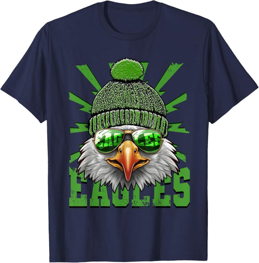 Vintage Cool Face Eagles with Sunglasses Women Men T-Shirt - T-Shirt | Navy