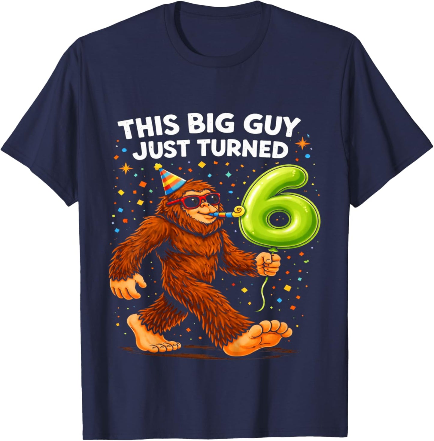 Kids Bigfoot Six 6th Birthday Sasquatch 6 Year Old Boys Kids T-Shirt - T-Shirt | Navy