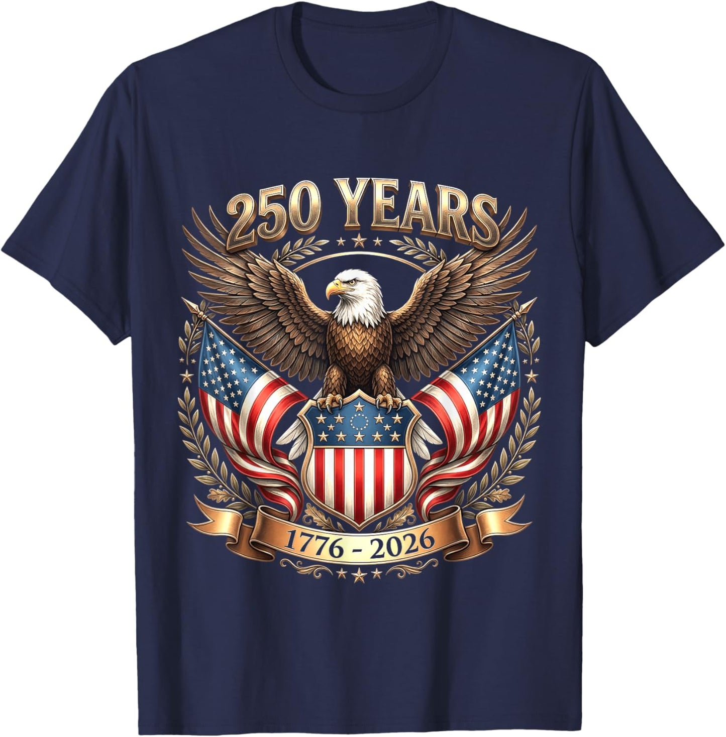 Patriotic 4th of July 250 Years 1776 2026 America USA Flag T-Shirt - T-Shirt | Navy