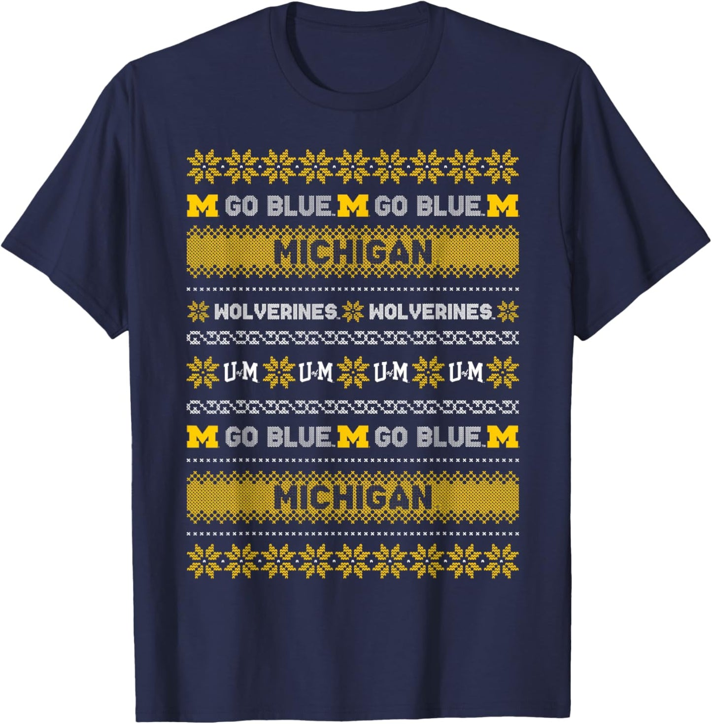 University of Michigan Wolverines Ugly Christmas Sweater T-Shirt - T-Shirt | Navy