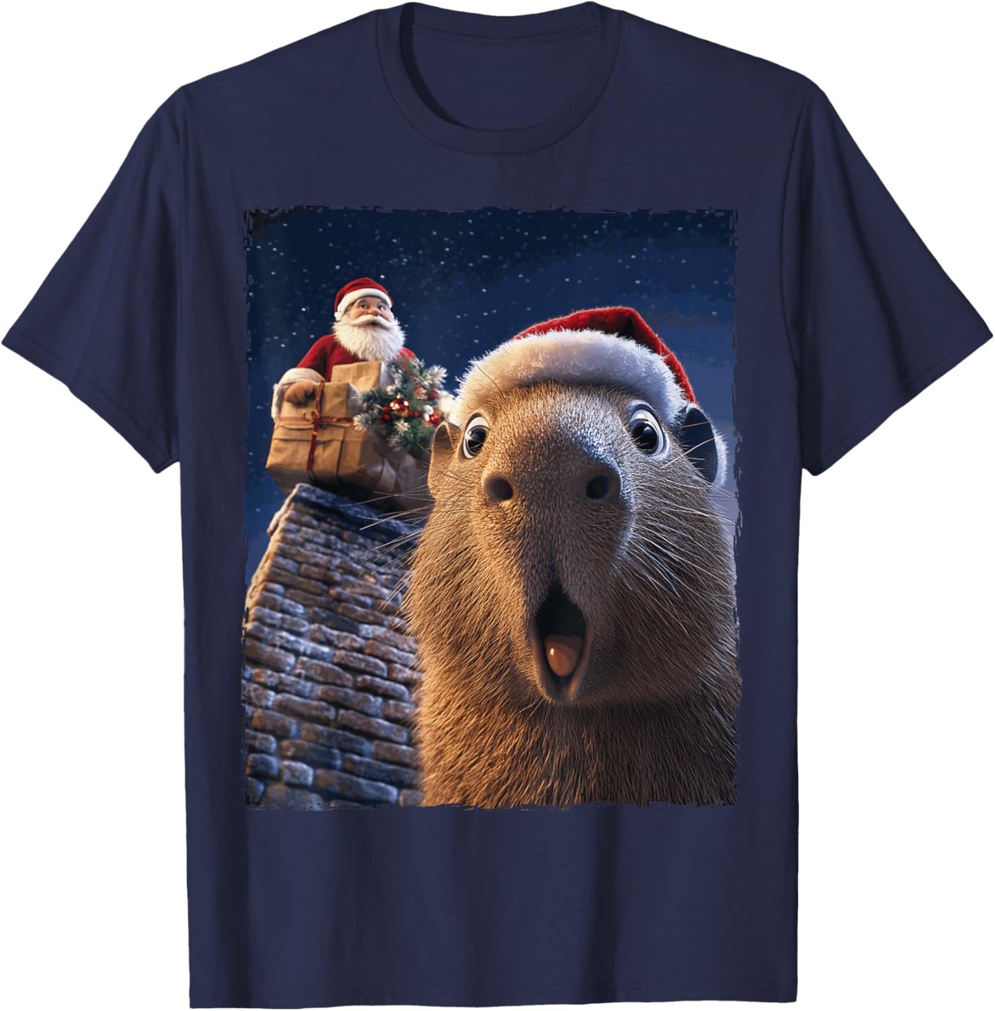 Funny Capybara Selfie Santa Xmas Christmas T-Shirt - T-Shirt | Navy
