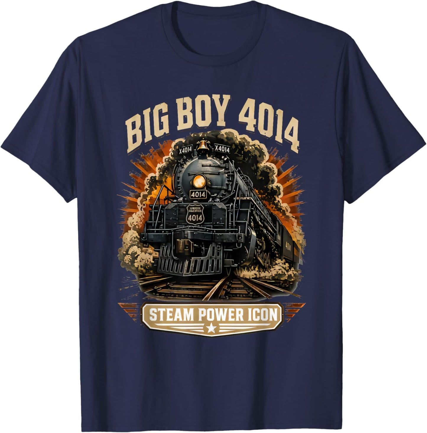 Big Boy 4014 Steam Engine Locomotive Train Vintage Railroad T-Shirt - T-Shirt | Navy