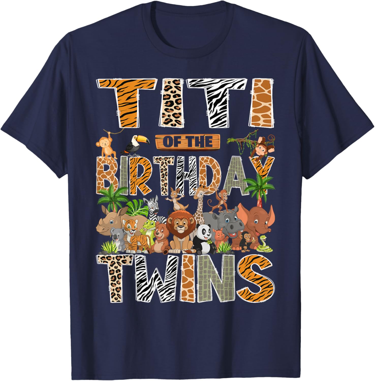 Titi of The Birthday Twins Safari Wild One Zoo Animal T-Shirt - T-Shirt | Navy