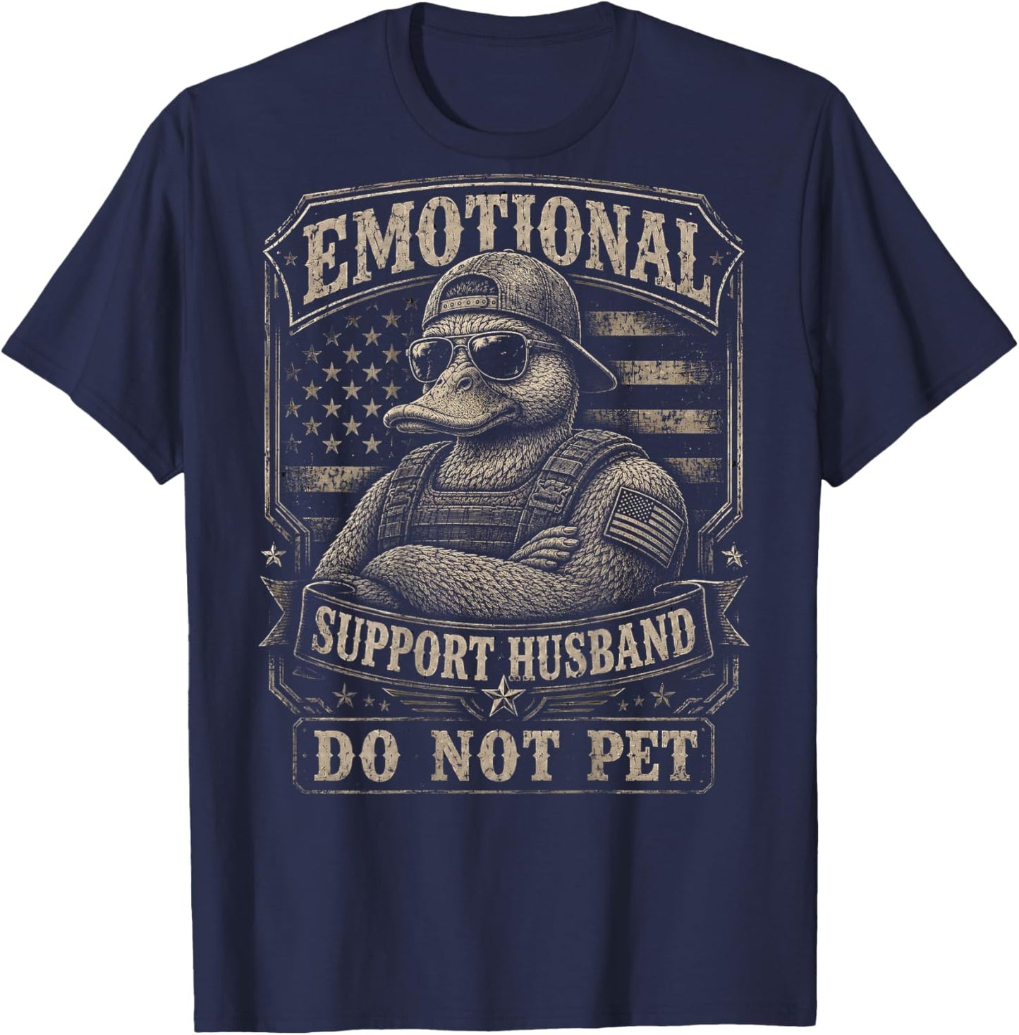 Duck Emotional Support Husband Do Not Pet Funny Men Women T-Shirt - T-Shirt | Navy