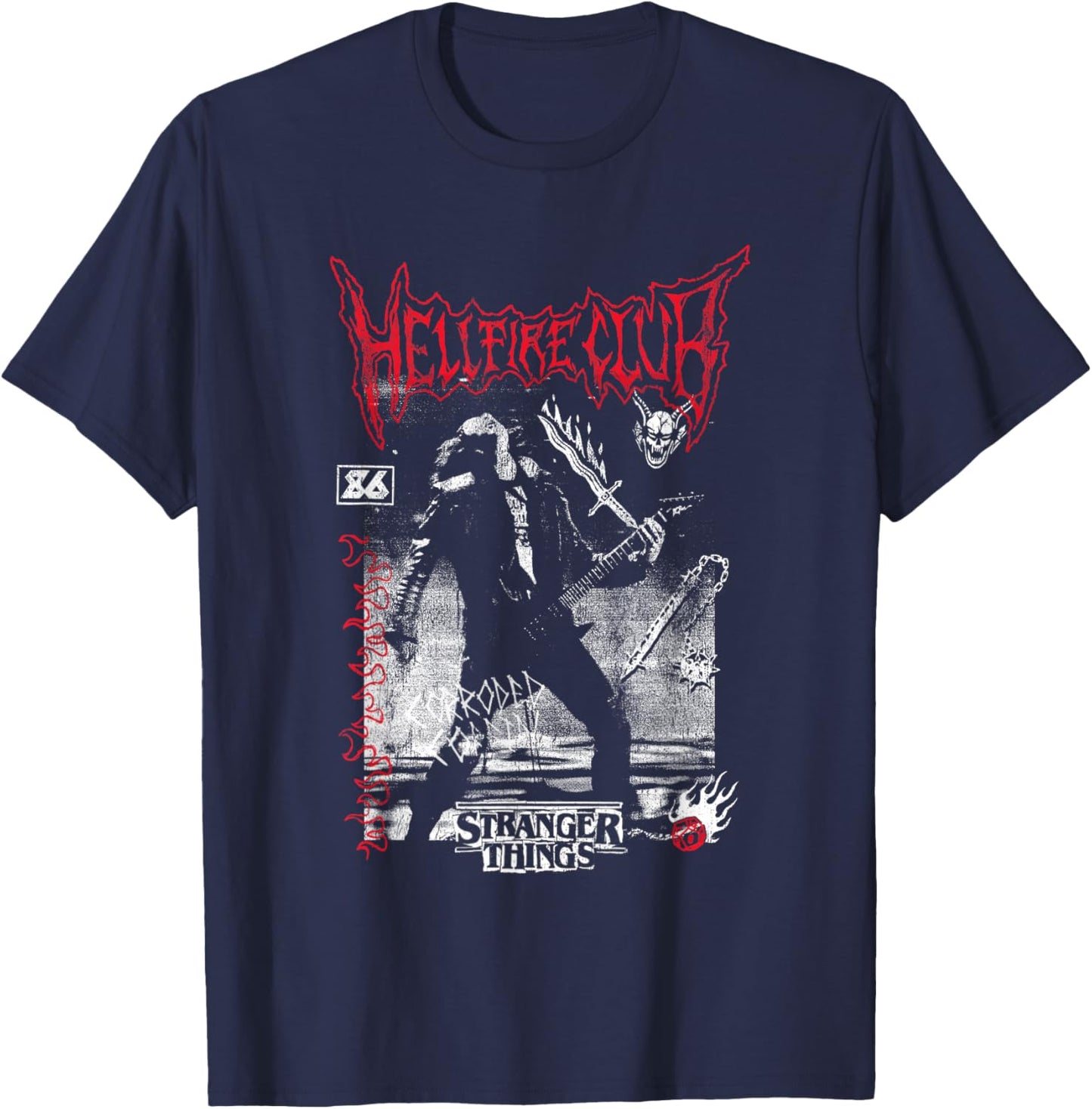 Stranger Things Eddie Hellfire Officially Licensed T-Shirt - T-Shirt | Navy
