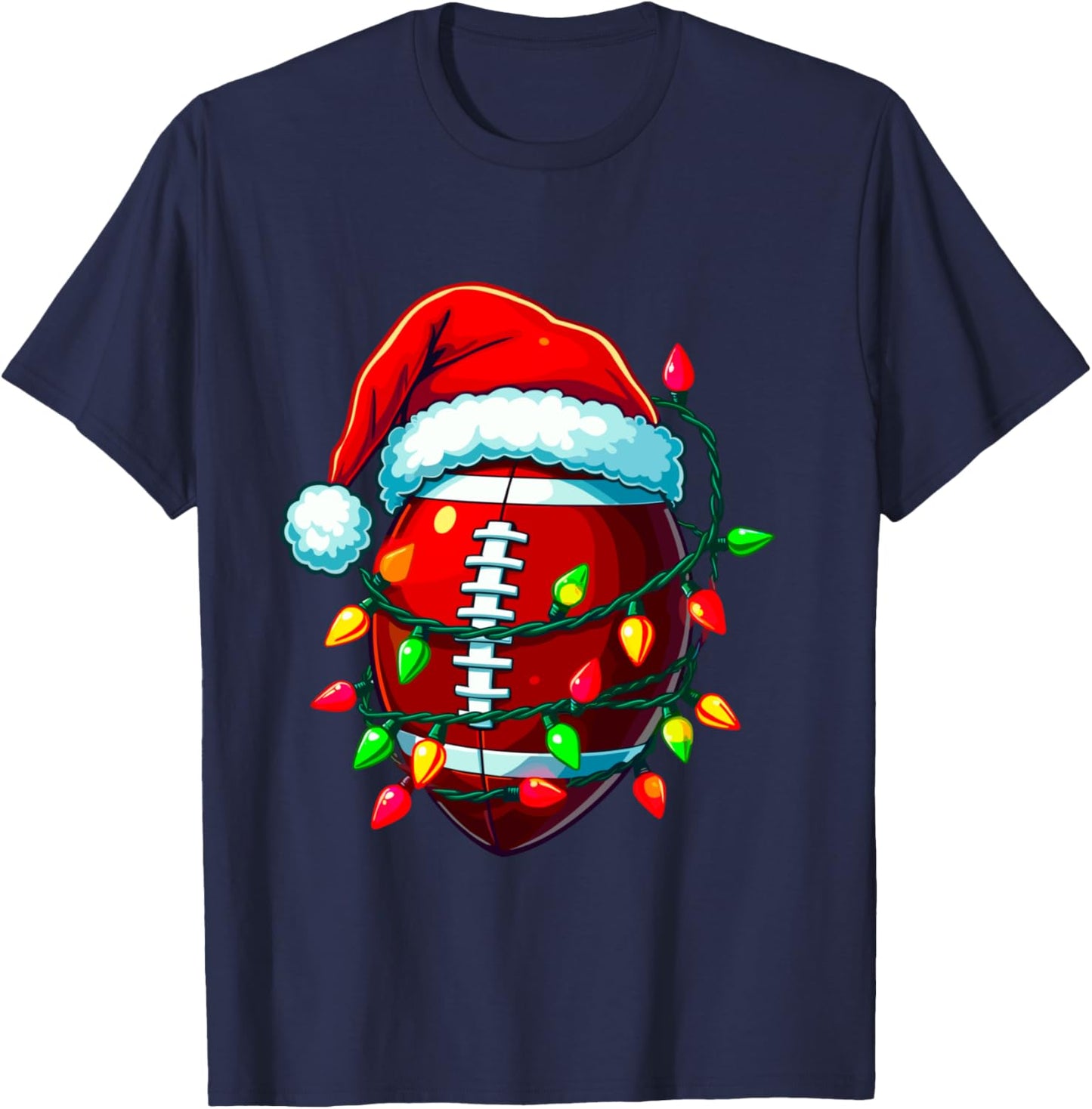 Football Christmas Pajama Family Matching Santa Hat Lights T-Shirt - T-Shirt | Navy