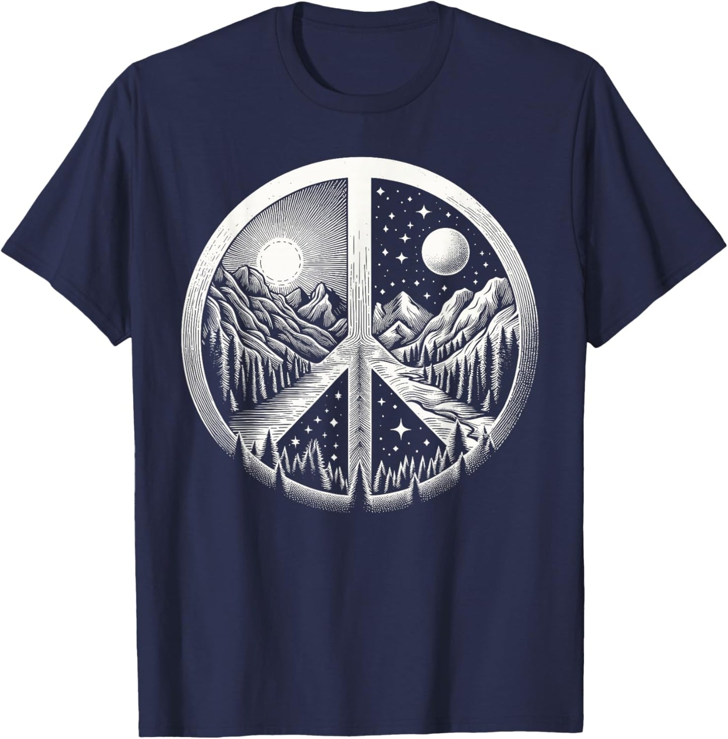 Retro Outdoor Adventures Peace Sign Hippie T-Shirt - T-Shirt | Navy