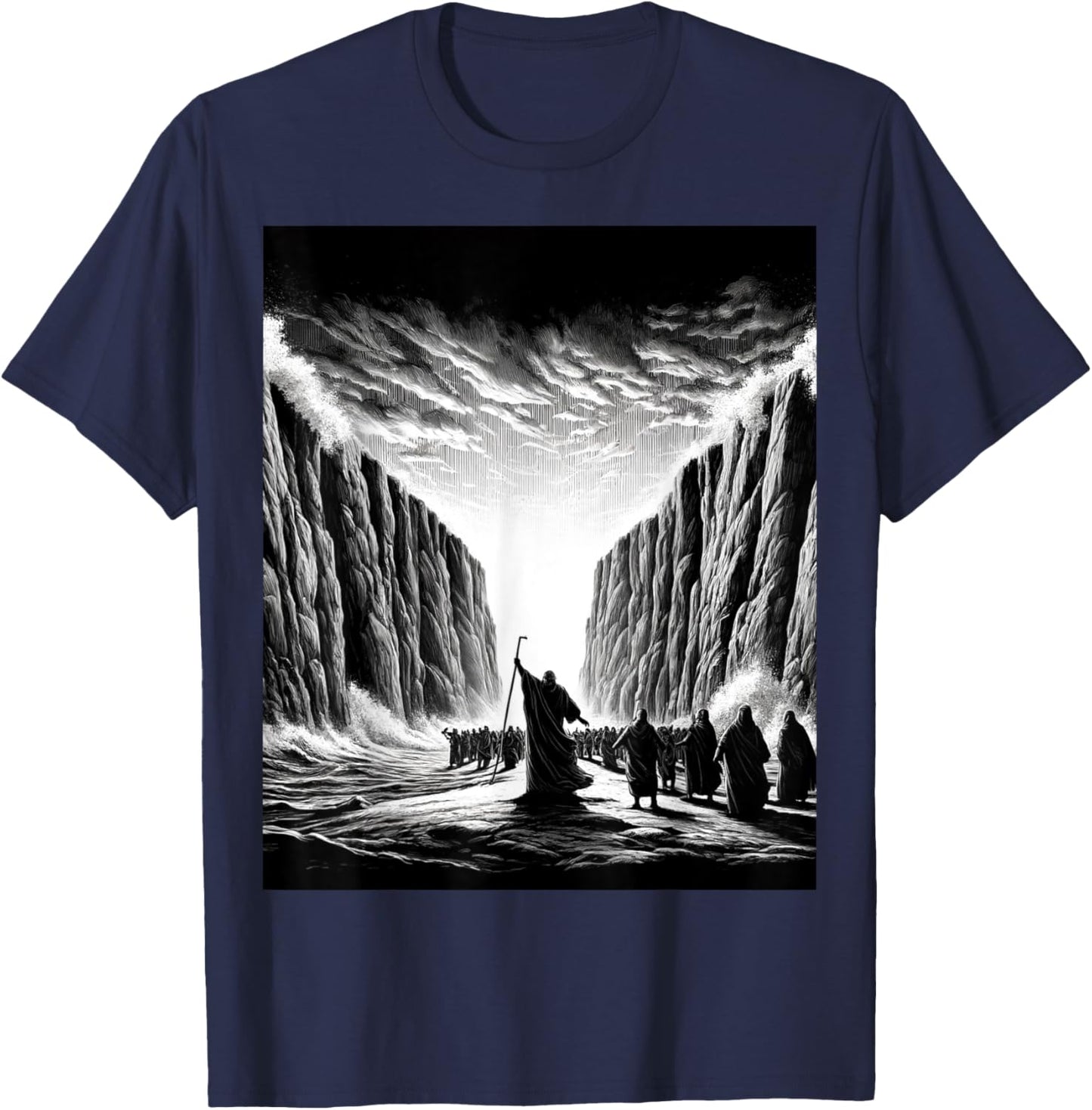 Moses parting the Red Sea with the Israelites T-Shirt - T-Shirt | Navy