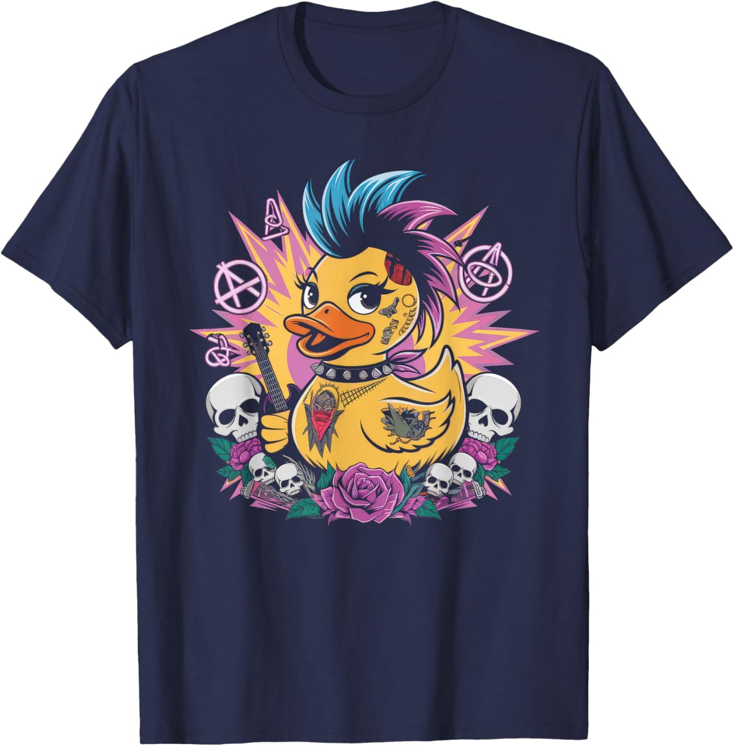 Punk Men's Women Duck Rock Ducker Anarchy Punker T-Shirt - T-Shirt | Navy
