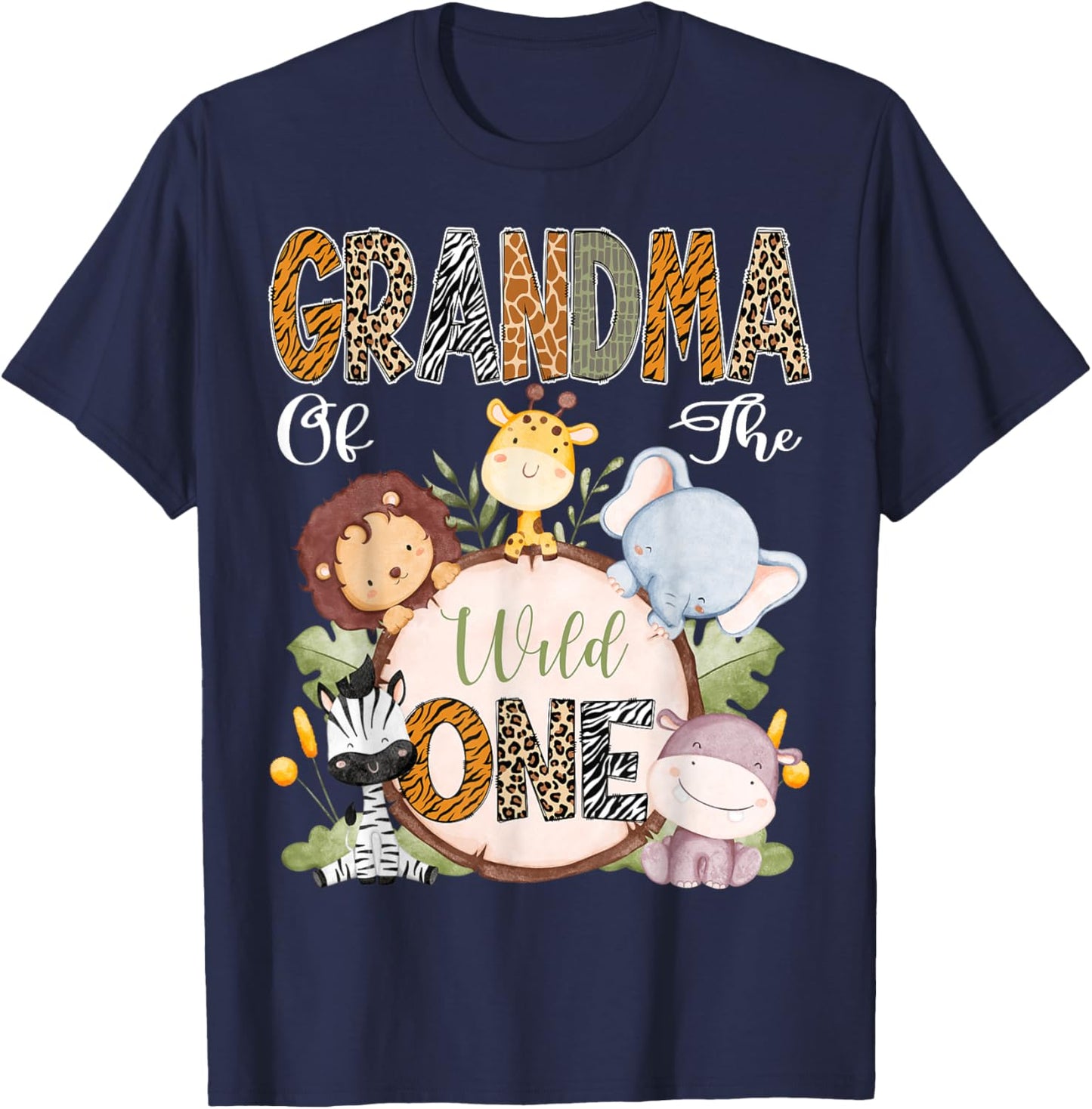 Grandma Of The Wild One 1St Birthday Safari Woodland T-Shirt - T-Shirt | Navy