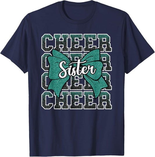 Forest Green Cheer Sister Bow Sport Cheerleader Cheerleading T-Shirt - T-Shirt | Navy