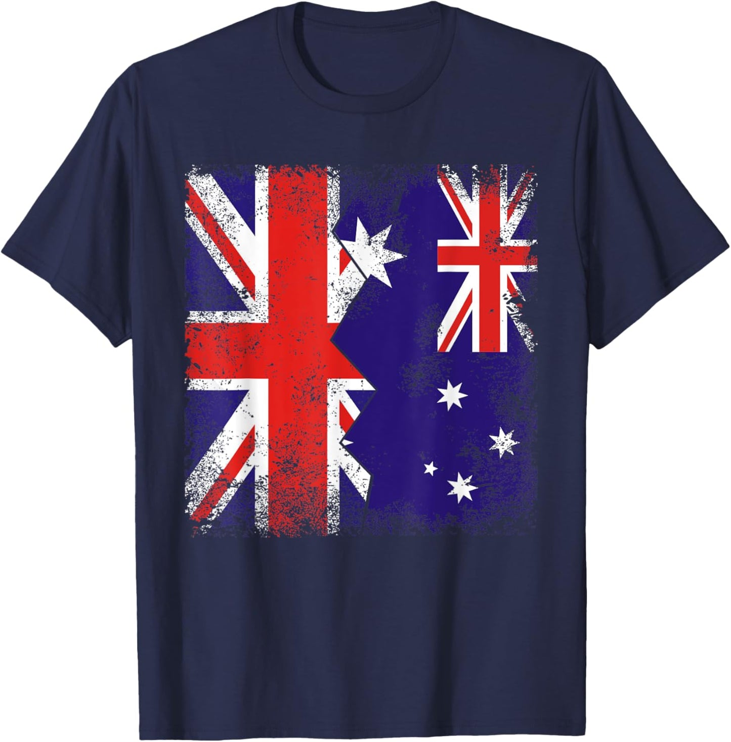 Australian Roots | Half British Flags | UK Australia Vintage T-Shirt - T-Shirt | Navy