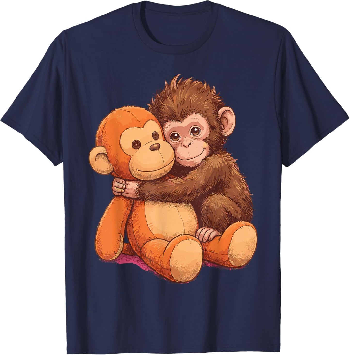 Funny Cute Punch Monkey Hugging Plushie Animal Lover T-Shirt - T-Shirt | Navy