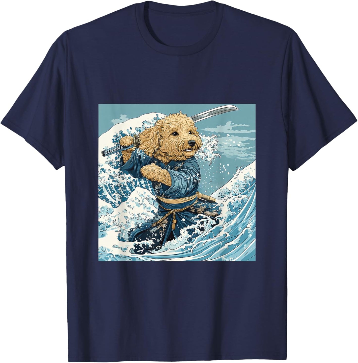 Goldendoodle Pet Dog Samurai Warrior Japanese Art Anime T-Shirt - T-Shirt | Navy