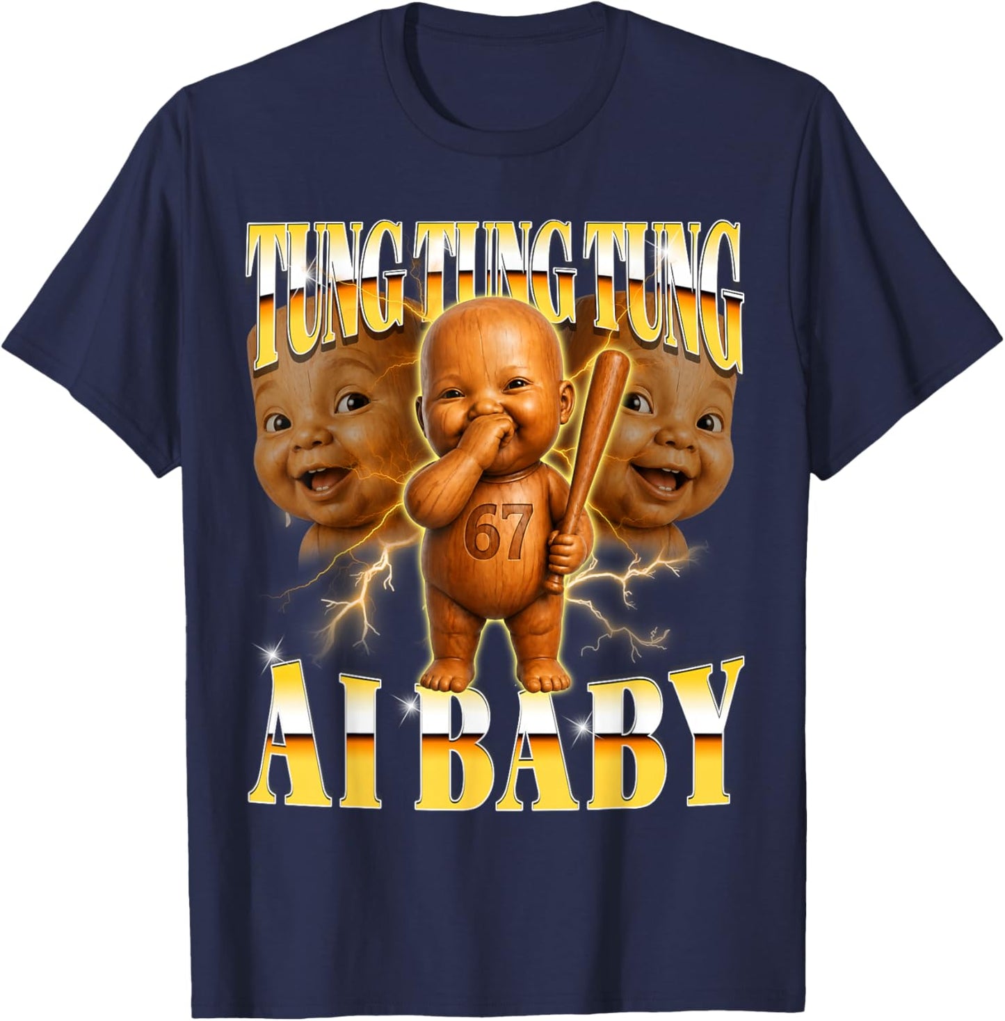 Tung Tung Tung Niche Ai Baby is Calling Y2K Bootleg Meme T-Shirt - T-Shirt | Navy