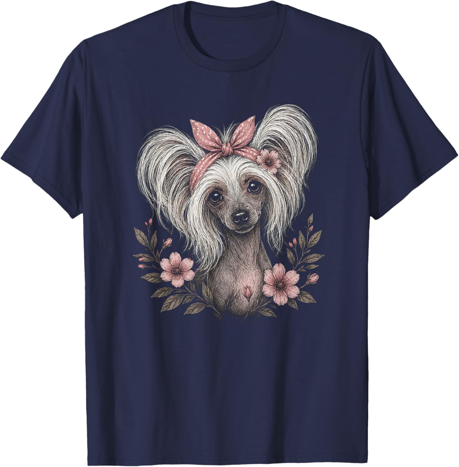 Chinese Crested Dog Artwork Design for Girls T-Shirt - T-Shirt | Navy