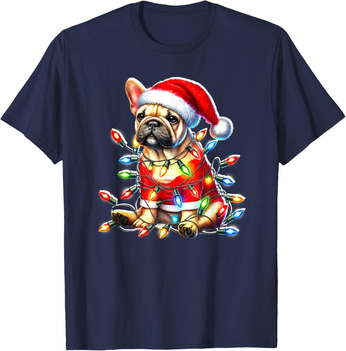French Bulldog Puppy x Christmas Lights T-Shirt - T-Shirt | Navy