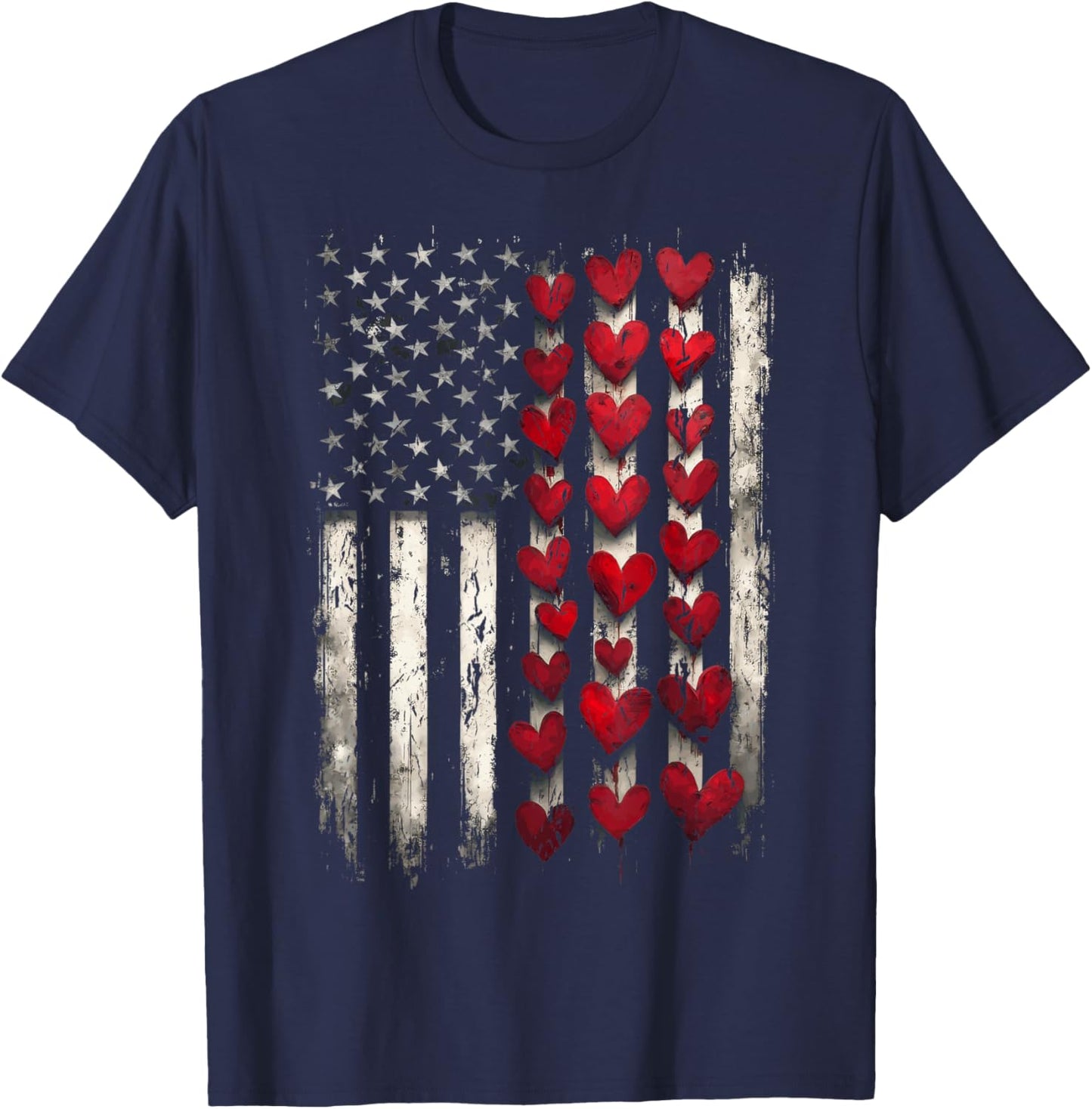 Valentine Day Heart American Flag T-Shirt - T-Shirt | Navy