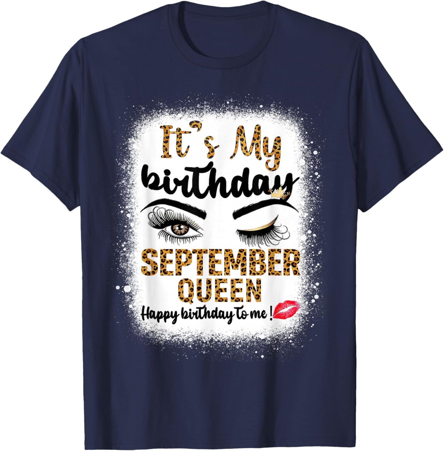 Its My Birthday September Queen Happy Birthday to Me Leopard T-Shirt - T-Shirt | Navy