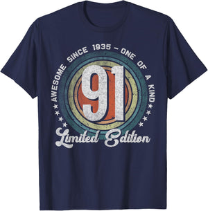 91 Year Old Gifts Vintage 1935 Limited Edition 91st Birthday T-Shirt - T-Shirt | Navy