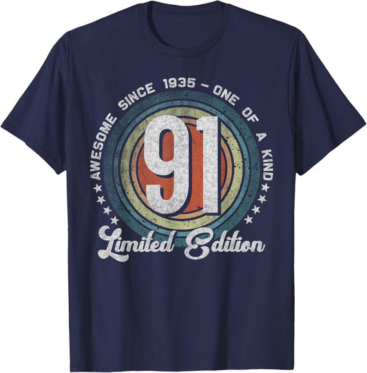 91 Year Old Gifts Vintage 1935 Limited Edition 91st Birthday T-Shirt - T-Shirt | Navy