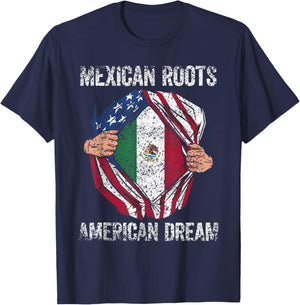 Mexican Roots American Dream Us Usa Mexico Mexican American T-Shirt - T-Shirt | Navy